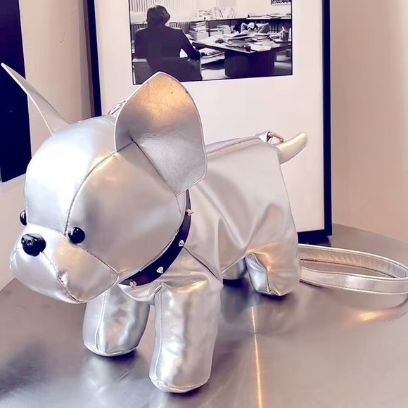 Hand Crafted Handbags - Silver faux leather Dog Women’s Handbag Sz M